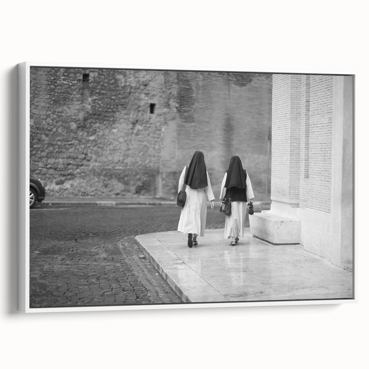 Vintage poster art of the Vatican in colorful hues on a large framed canvas, ideal for living room decor.