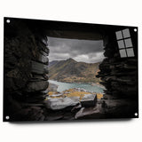 Acrylic glass print of a serene Welsh landscape in muted greens and blues, suitable for bedroom or dining room decor.