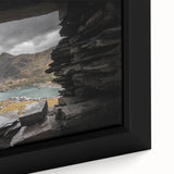 Black wall art featuring a textured, colorful depiction of a Welsh landscape on an extra large framed canvas.