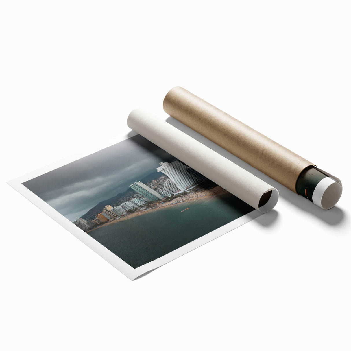 Extra large rolled print of Acapulco scenery with vibrant floral designs.