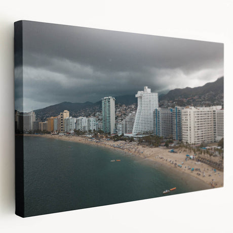Side view of a stretched canvas featuring a vibrant Acapulco scenery, ideal for kitchen wall art.