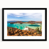 Extra large abstract art print depicting a colorful, textured scene of Baja California on a black framed canvas.
