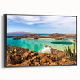 Black and white framed canvas of Baja California landscape, ideal for bedroom wall art.