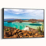 Black and white framed canvas of Baja California landscape, ideal for bedroom wall art.