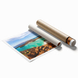 Extra large rolled print of Baja California scenery with vibrant floral motifs, ideal for classy bathroom wall art.