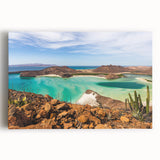 Black and white stretched canvas featuring the rugged coastline of Baja California, ideal for kitchen wall art.