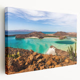 Large stretched canvas depicting the scenic Baja California landscape in muted earth tones, suitable for kitchen wall art.