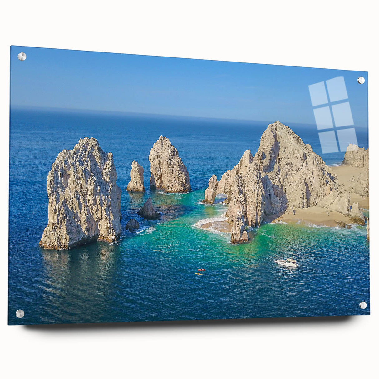 Acrylic print of Cabo San Lucas landscape in muted earth tones, suitable for bedroom or dining room decor.