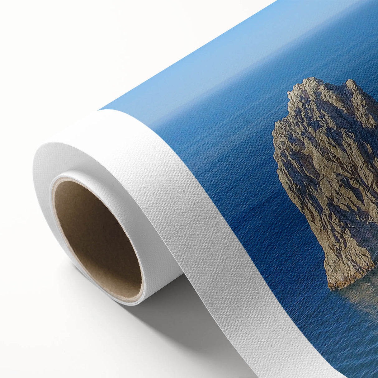 Art deco poster of Cabo San Lucas scenery on rolled canvas, in pastel hues, ideal for nursery wall art.