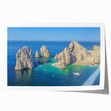 Extra large rolled print of Cabo San Lucas scenery with vivid blue ocean and sky, ideal for art wall dining room.