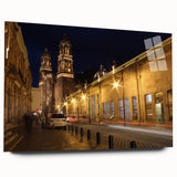 Acrylic glass print of a large abstract depiction of Mexico City in cool blue and gray tones.