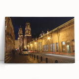 Black and white stretched canvas of Mexico City skyline, ideal for kitchen wall art or bedroom decor.