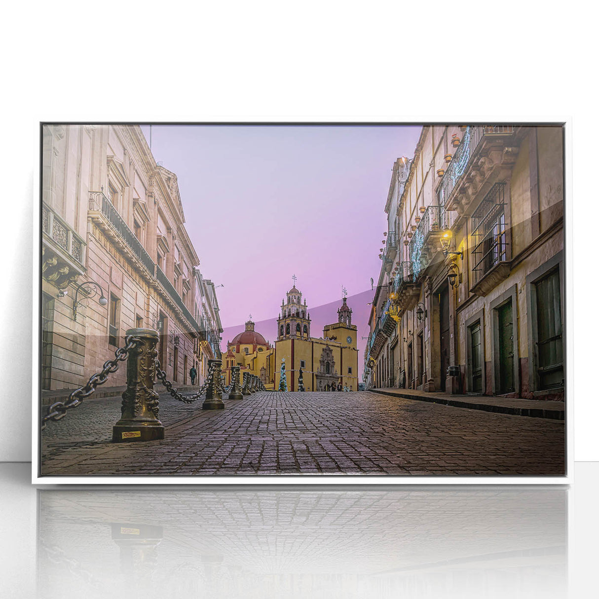 Framed acrylic print of Guanajuato, Mexico scenery in art deco style, ideal for modern nursery decor.