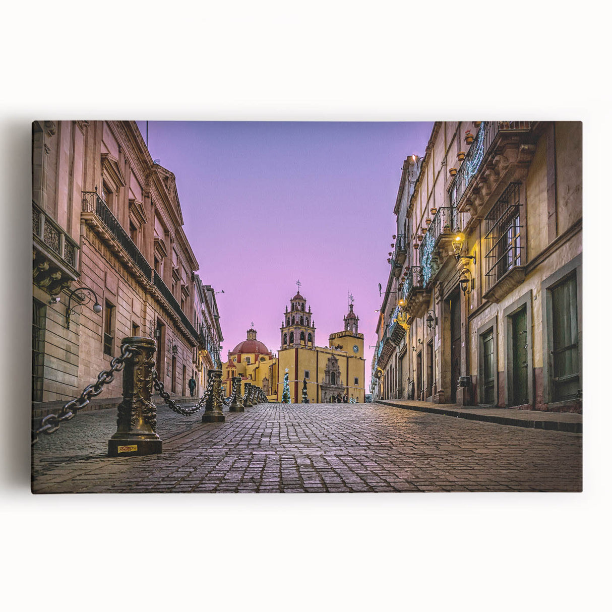 Black and white photograph of Guanajuato, Mexico on large stretched canvas, ideal for kitchen wall art.