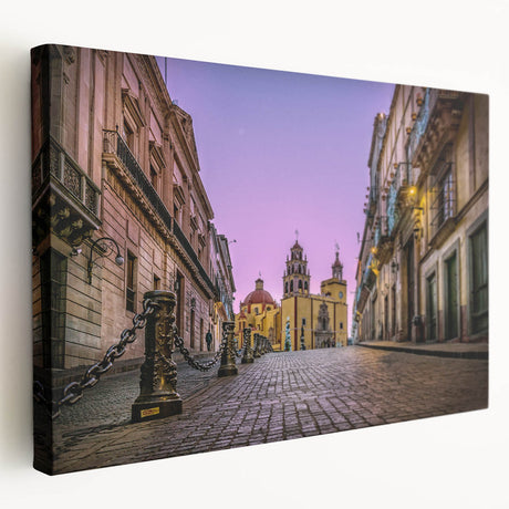Colorful street view of Guanajuato on stretched canvas, ideal for kitchen wall art.