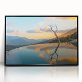 Large abstract wall art depicting vibrant Oaxaca scenery in mid-century modernist style, framed in black acrylic.