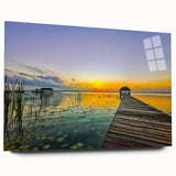 Acrylic print of a serene Quintana Roo landscape, featuring soft blue and green tones, ideal for bedroom or dining room art.