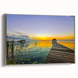 Framed canvas depicting a vintage landscape painting of Quintana Roo, Mexico, featuring vibrant colors on a black background.