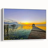 Vintage poster art of Quintana Roo scenery on framed canvas, featuring vibrant, colorful art with black accents.