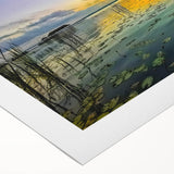 Art deco poster of Quintana Roo scenery in muted turquoise and beige, rolled canvas, suitable for dining room wall art.