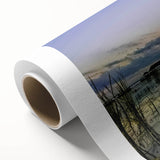 Art deco poster of Quintana Roo scenery on rolled canvas, with tropical blue and green palette, ideal for nursery wall art.