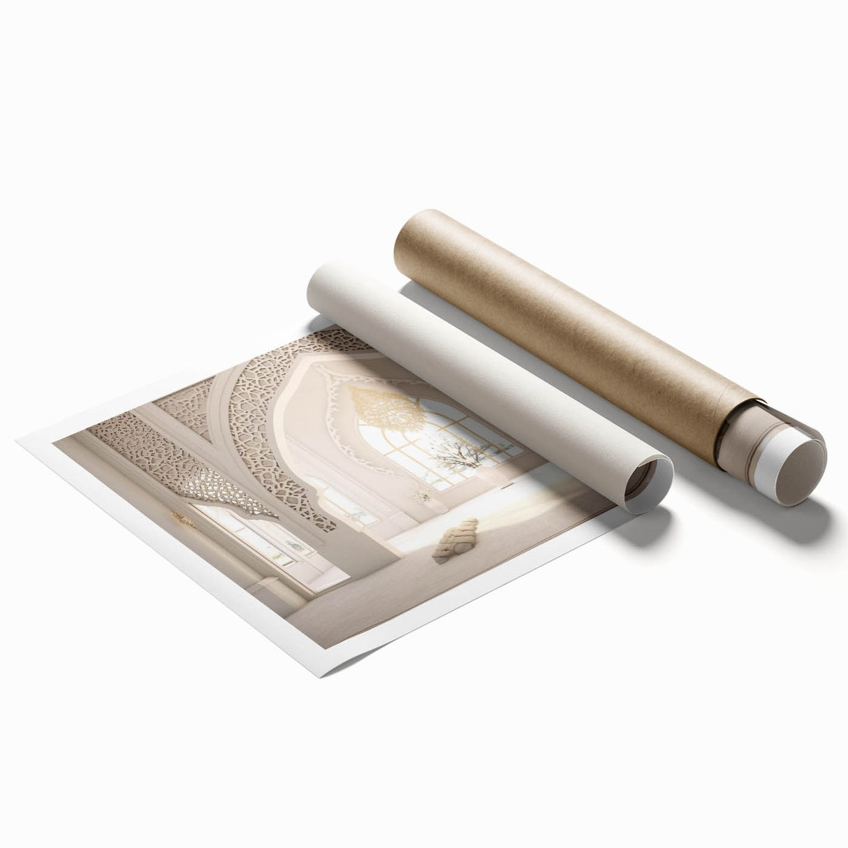 Extra large rolled canvas print showcasing a floral scene in muted earth tones.
