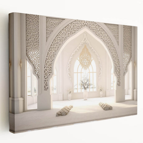 Large canvas print featuring a Middle Eastern desert scene in muted earth tones, ideal for kitchen wall art.