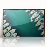 Large art print of Dubai skyline in gold tones on framed acrylic, suitable for modern art wall decor.