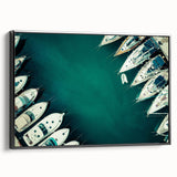 Framed canvas featuring a black and white landscape painting of Dubai's skyline, ideal for bedroom wall decor.