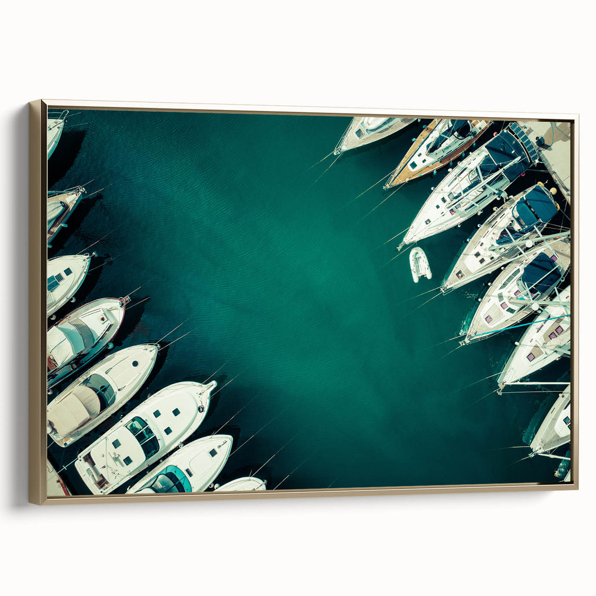 Framed canvas wall art featuring a vintage-style landscape painting of Dubai with a dominant black and gold color palette.