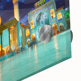 Large abstract wall art featuring a mid-century modernist style depiction of an Iranian landscape, printed on acrylic glass.