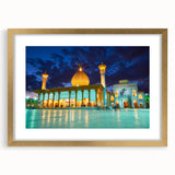 Extra large abstract art print depicting a textured Middle Eastern scenery in muted earth tones, framed in gold.