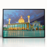 Large abstract wall art depicting a Middle Eastern scenery in muted earth tones on a framed acrylic.