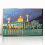 Acrylic print of a Middle Eastern scenery in gold tones, framed, ideal for modern art wall decor.
