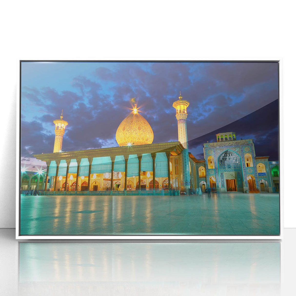 Art deco poster of an Iranian landscape in muted earth tones on acrylic, ideal for modern art wall decor in a nursery.