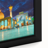 Extra large framed canvas featuring a textured, colorful depiction of a Middle Eastern scenery, ideal for living room decor.