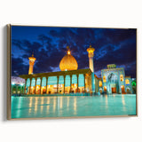 Framed canvas wall art featuring a vintage-style landscape of Iran with muted gold and black tones, ideal for bedroom decor.