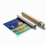 Extra large rolled print featuring a floral art design set in a Middle Eastern scenery.