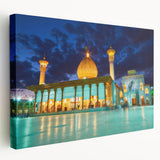 Scenic depiction of a Middle Eastern landscape on a large stretched canvas, featuring earthy tones.