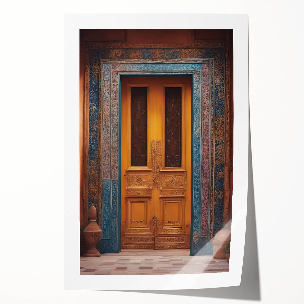 Extra large rolled print featuring a Middle Eastern Iraqi scenery in muted earth tones, ideal for dining room wall art.