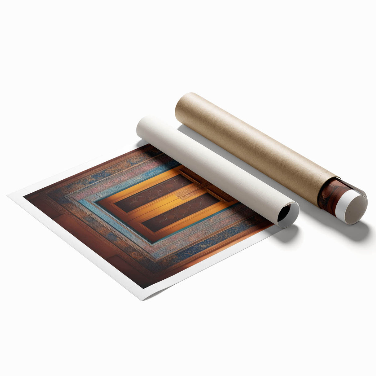 Extra large rolled print depicting a floral scene in muted earth tones, ideal for classy bathroom wall art.