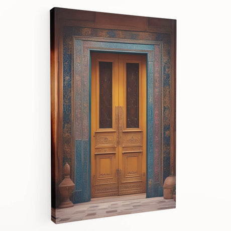 Scenic Middle East landscape in warm earth tones on a large stretched canvas, suitable for kitchen wall art.