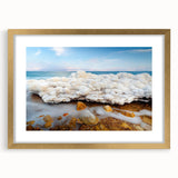 Extra large framed wall art depicting an abstract interpretation of the Dead Sea in muted earth tones.