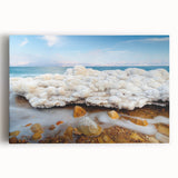 Black and white large art print of the Dead Sea on stretched canvas, suited for kitchen wall art.
