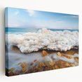 Large canvas print of the Dead Sea with muted earth tones, ideal for kitchen wall art.