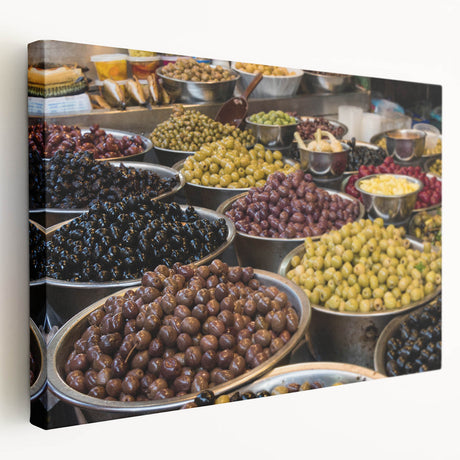 Stretched canvas print of Jerusalem cityscape in muted earth tones, suitable for kitchen wall art.