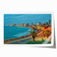 Extra large wall art featuring a floral Tel Aviv cityscape in pastel shades on rolled canvas, ideal for dining room decor.