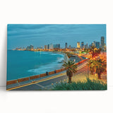 Black and white large canvas print of Tel Aviv skyline, ideal for kitchen wall art or bedroom decor.