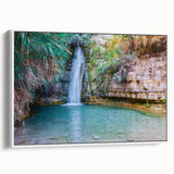 Vintage poster art of a Middle Eastern scenery on a large framed canvas, featuring vibrant, colorful artwork.