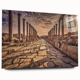 Large abstract depiction of a Middle Eastern Jordanian landscape in earth tones on acrylic glass.